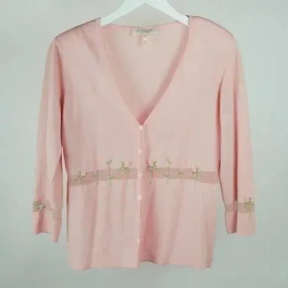 Escada Pink Floral-Embroidered Cardigan